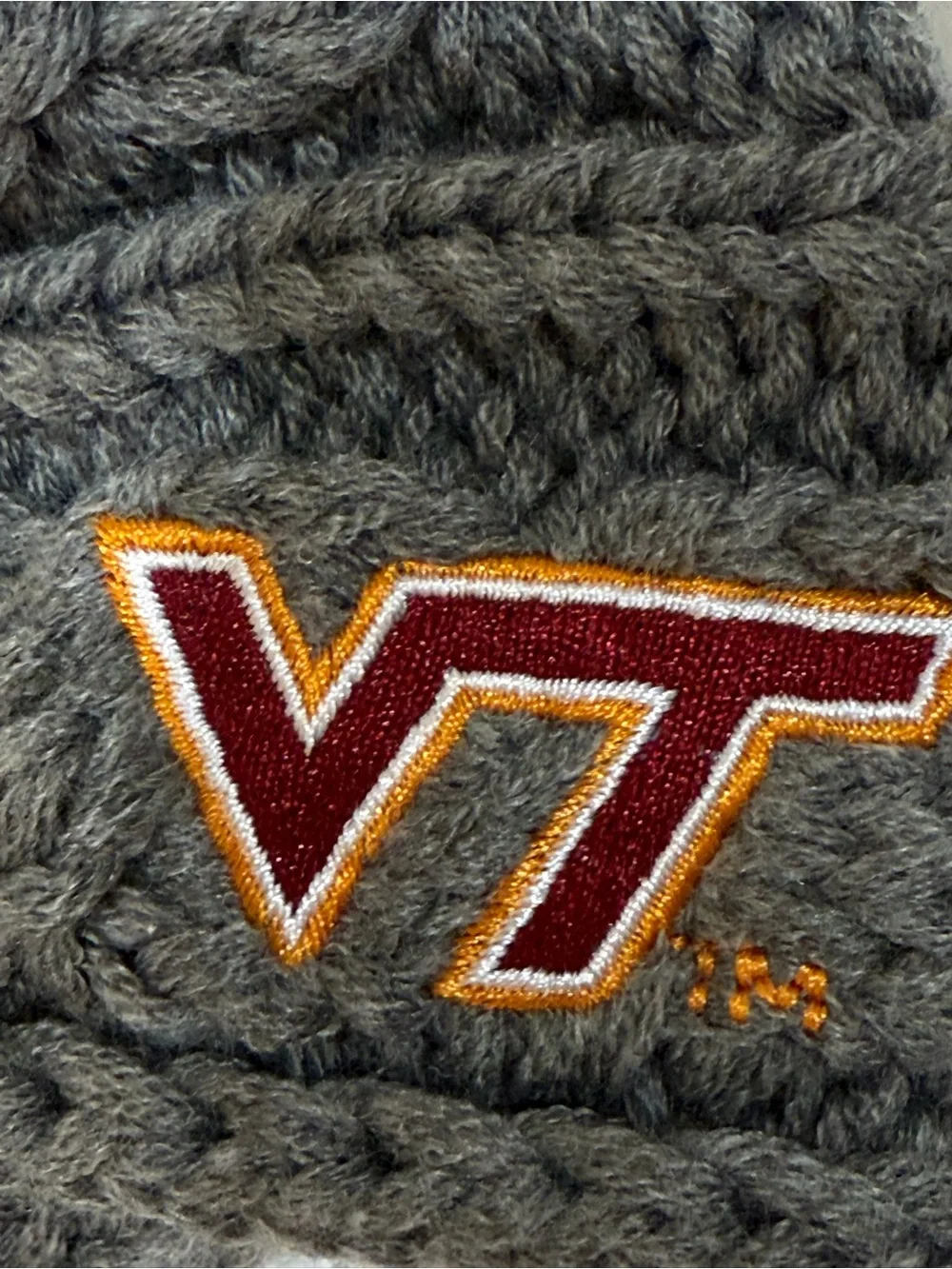 Gray Cable Knit Twisted Headband with VT Embroidered Patch